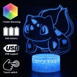 Pocket Monster Bisaknosp 3D Nachttischlampe Mit 16 Wechselnden Farben
